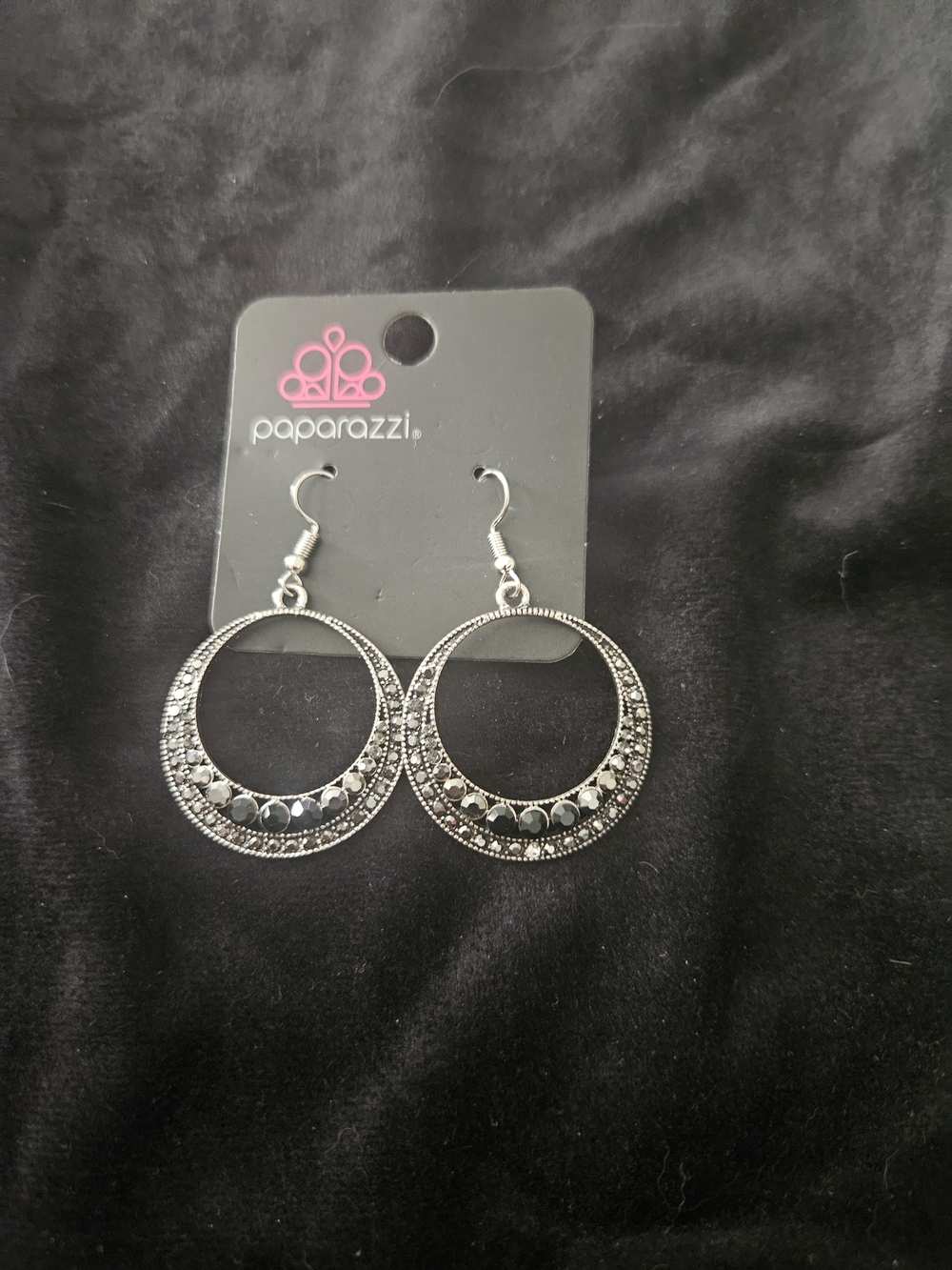 paparazzi Silver-Tone Filigree Hoop Earrings with Black Accents